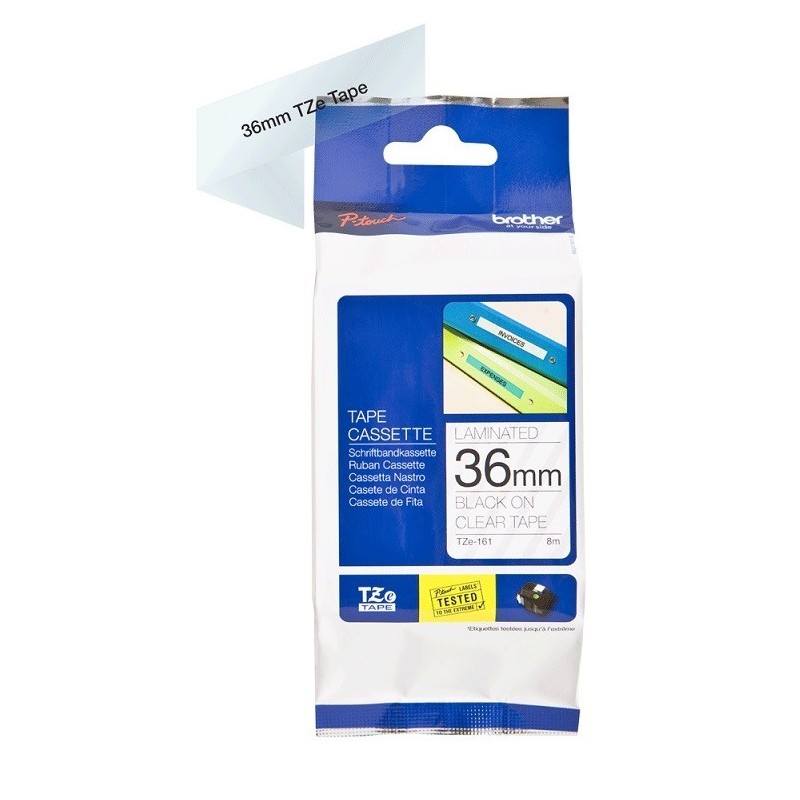 Ruban Matriciel Noir/transparent Brother  (TZ-161)  36mm, Toner Express : achat en ligne de Ruban Matriciel Noir/transparent Bro