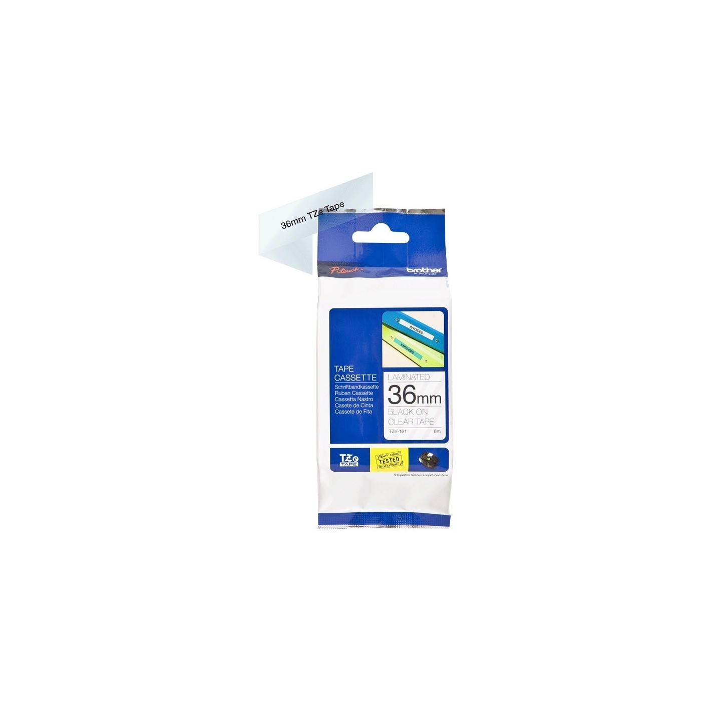 Ruban Matriciel Noir/transparent Brother  (TZ-161)  36mm, Toner Express : achat en ligne de Ruban Matriciel Noir/transparent Bro