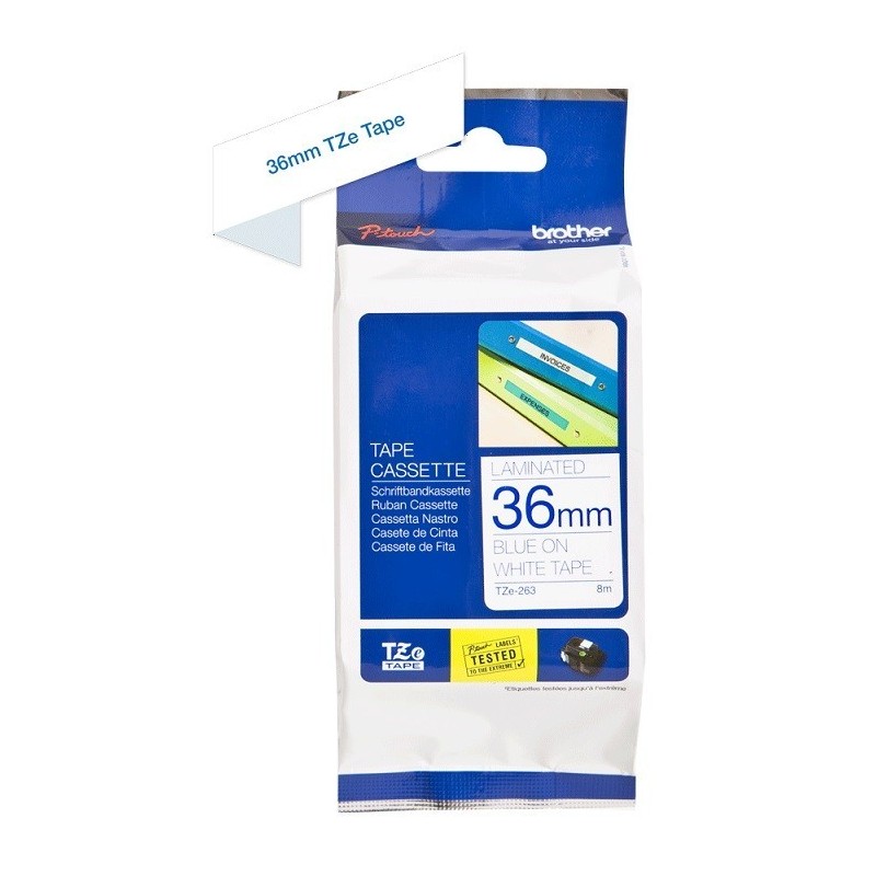 Ruban Matriciel bleu/blanc Brother  (TZ-263)  36mm, Toner Express : achat en ligne de Ruban Matriciel bleu/blanc Brother  (TZ-26