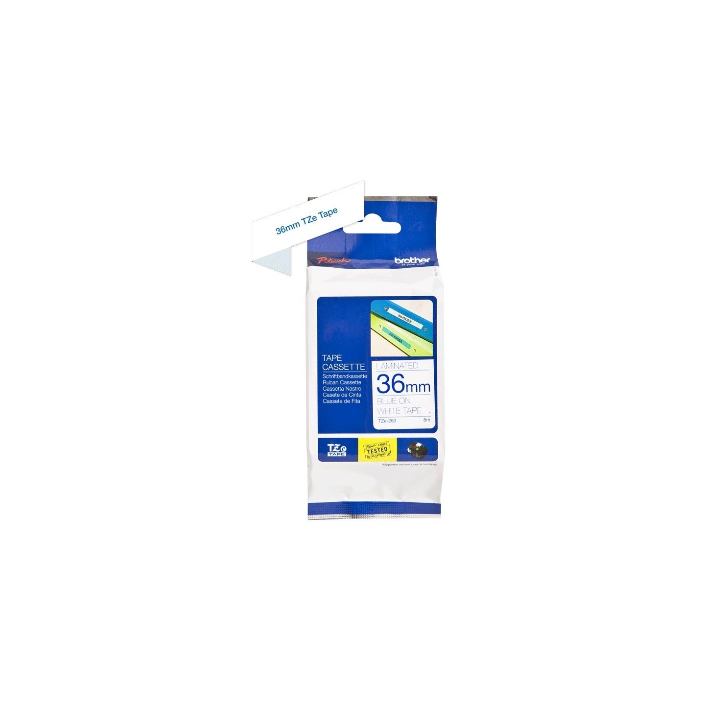 Ruban Matriciel bleu/blanc Brother  (TZ-263)  36mm, Toner Express : achat en ligne de Ruban Matriciel bleu/blanc Brother  (TZ-26