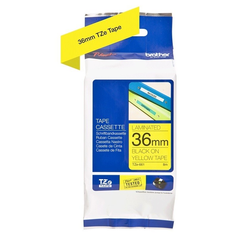 Ruban Matriciel Noir/jaune Brother  (TZ-161)  36mm, Toner Express : achat en ligne de Ruban Matriciel Noir/jaune Brother  (TZ-16