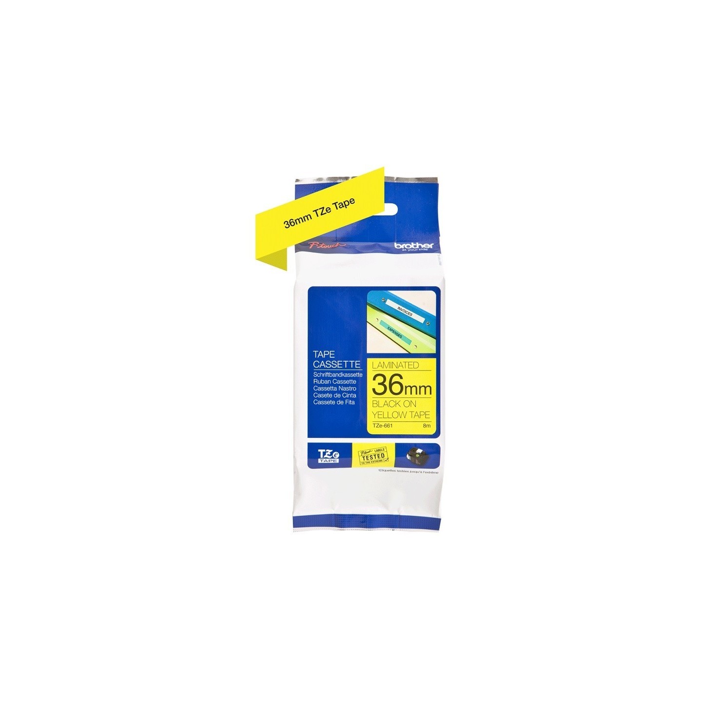 Ruban Matriciel Noir/jaune Brother  (TZ-161)  36mm, Toner Express : achat en ligne de Ruban Matriciel Noir/jaune Brother  (TZ-16