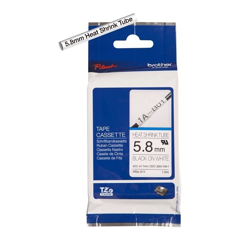 Cartouche pour gaine thermorétractable Brother HSe-211– Noir sur blanc, 5,8 mm