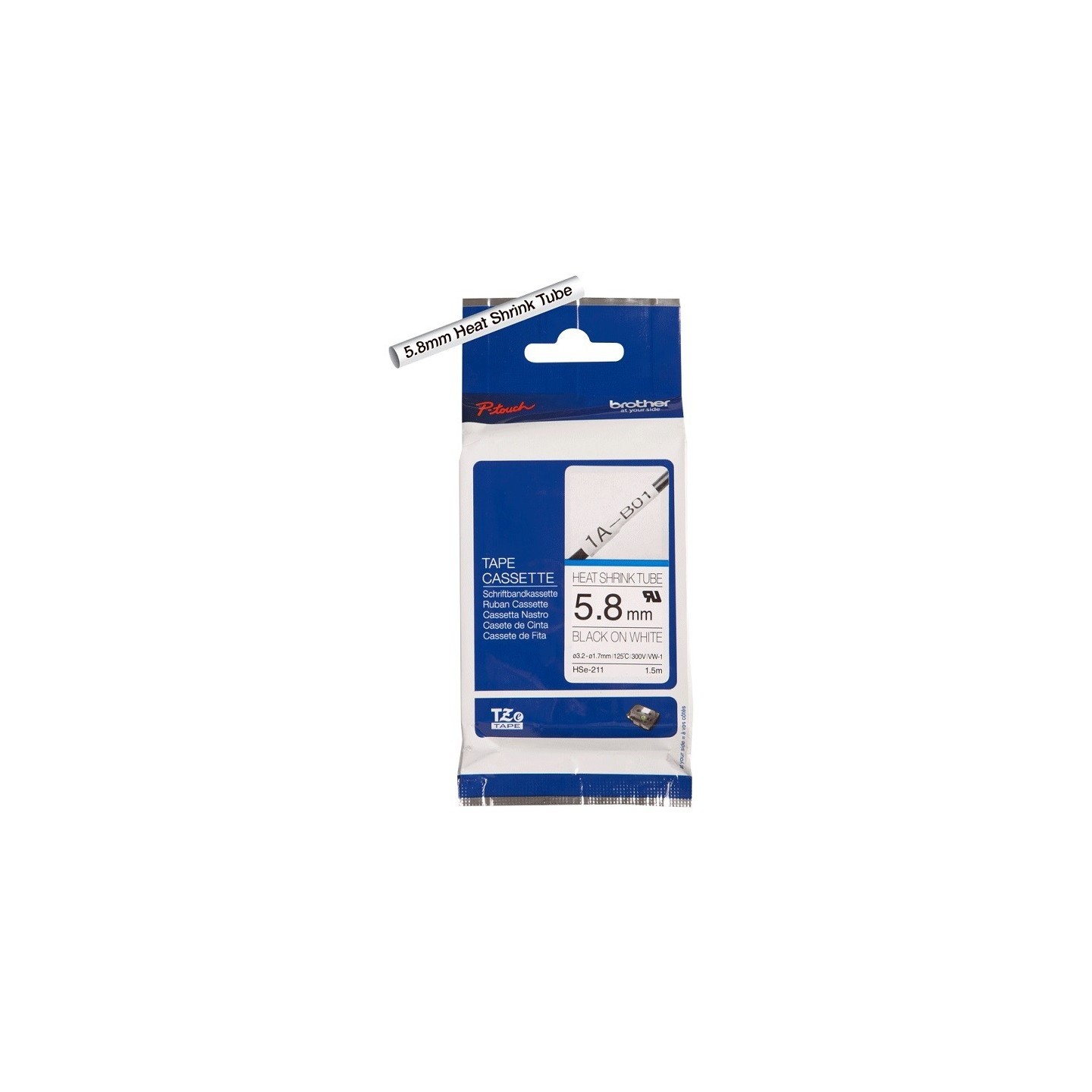 Cartouche pour gaine thermorétractable Brother HSe-211– Noir sur blanc, 5,8 mm