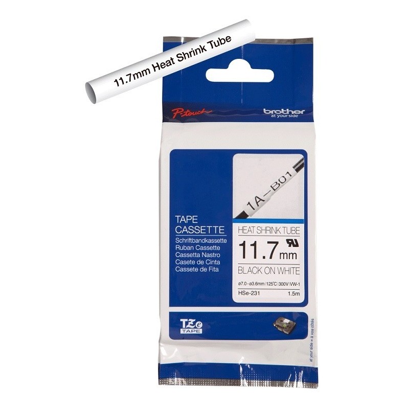 Cartouche à ruban pour gaine thermorétractable Brother HSe-231 – Noir sur blanc, 11,7 mm 