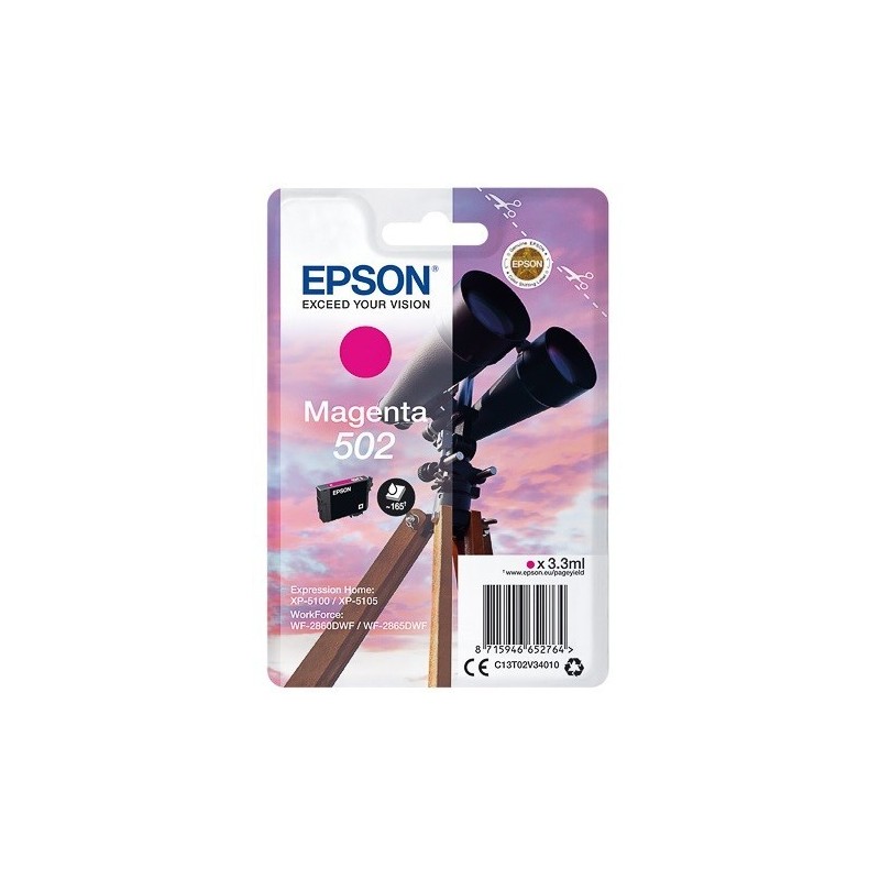 Cartouche d'encre Magenta Epson pour WorkForce WF-2860dwf ... (n°502) - 165 pages.