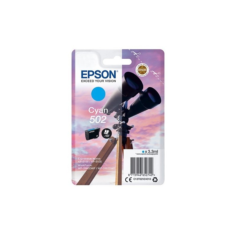 Cartouche d'encre Cyan Epson pour WorkForce WF-2860dwf ... (n°502) - 165 pages.