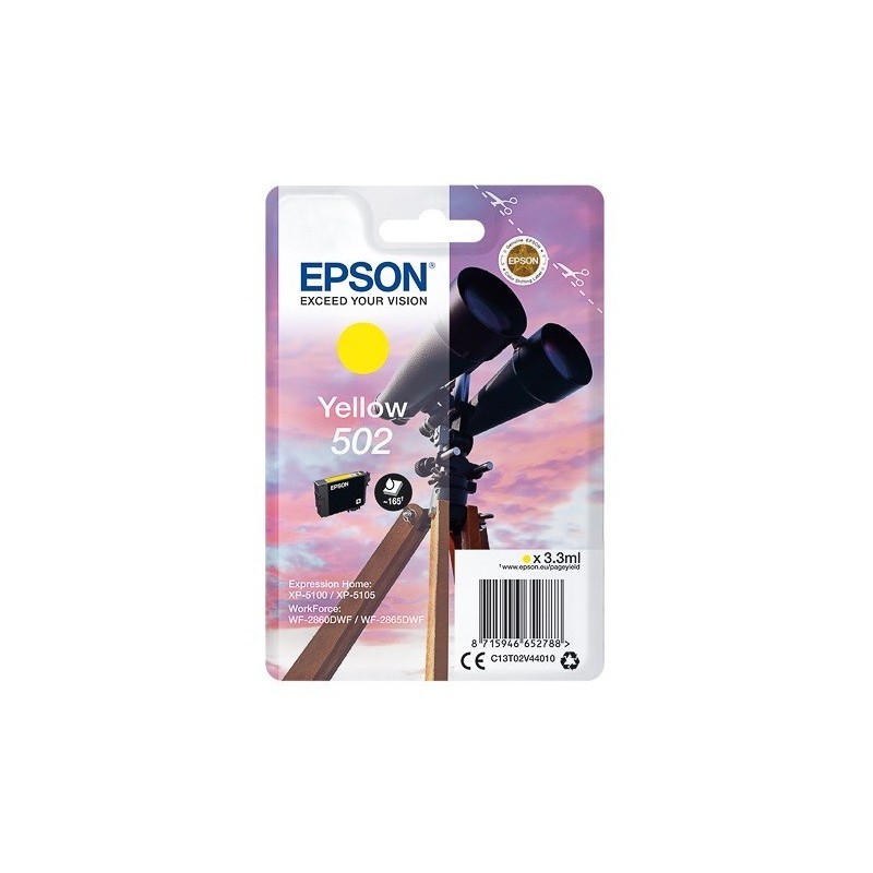 Cartouche d'encre Jaune Epson pour WorkForce WF-2860dwf ... (n°502) - 165 pages.