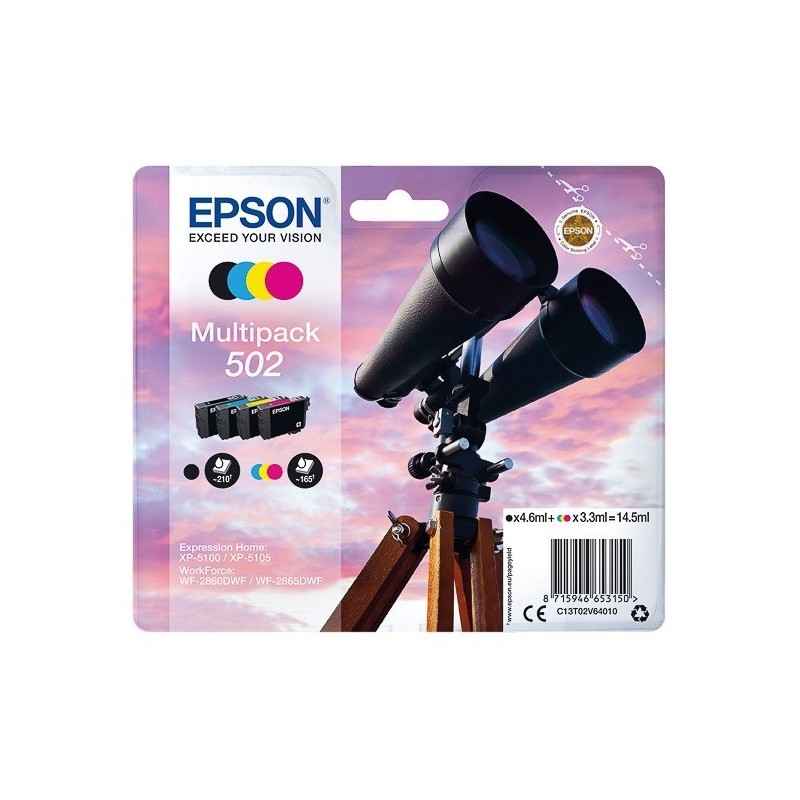 Multipack 4 encres CMYK Epson pour WorkForce WF-2860dwf ... (n°502).