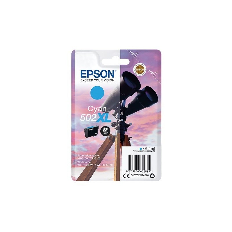 Cartouche d'encre Cyan haute capacité Epson pour WorkForce WF-2860dwf ... (n°502XL) - 470 pages.