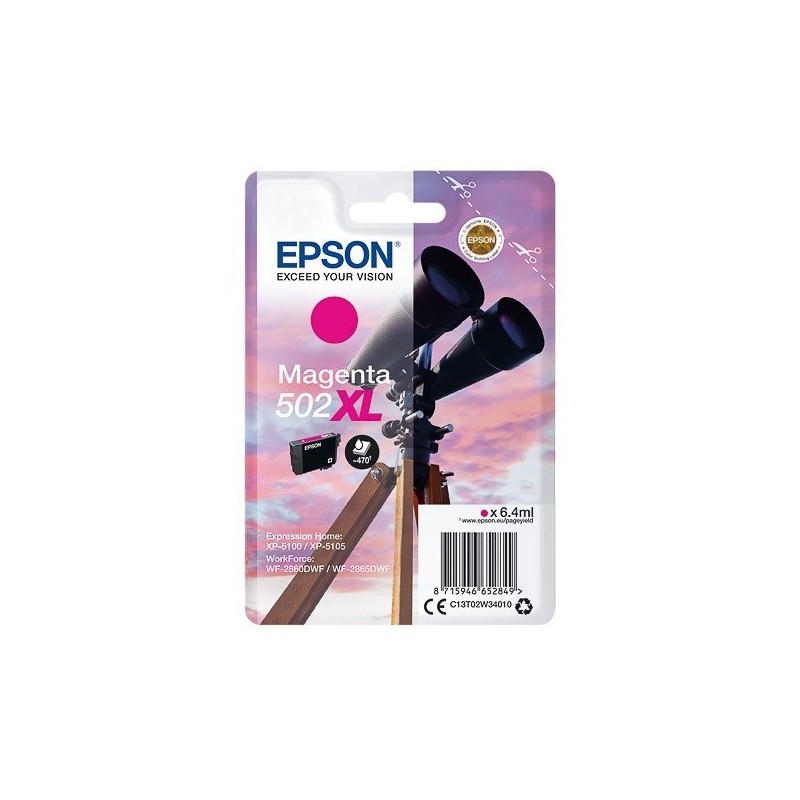 Cartouche d'encre Magenta haute capacité Epson pour WorkForce WF-2860dwf ... (n°502XL) - 470 pages.