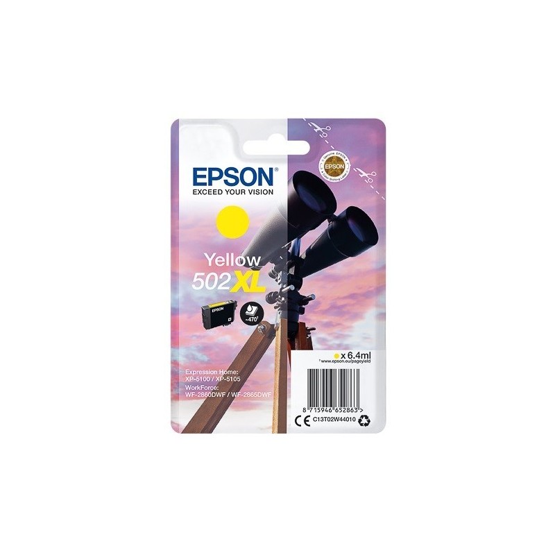 Cartouche d'encre Jaune haute capacité Epson pour WorkForce WF-2860dwf ... (n°502XL) - 470 pages.