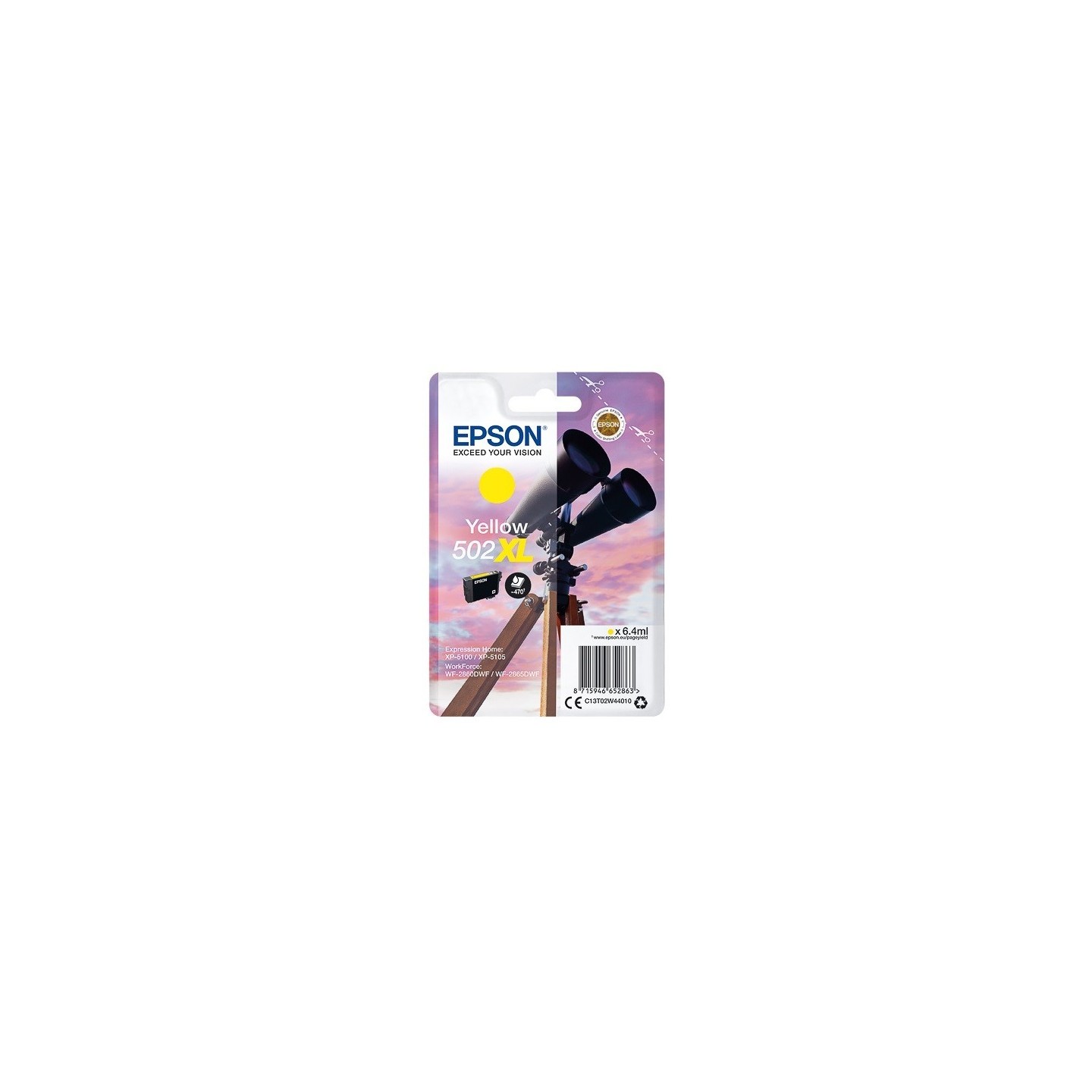 Cartouche d'encre Jaune haute capacité Epson pour WorkForce WF-2860dwf ... (n°502XL) - 470 pages.