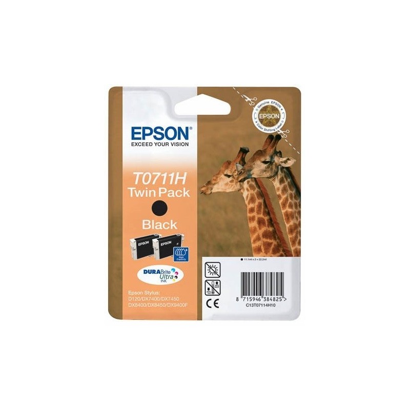 Twin pack Epson T0711H, 2 cartouches noir pour Stylus DX6050 / 4000 / 5000 (11.10 ml x 2), Toner Express : achat en ligne de Twi