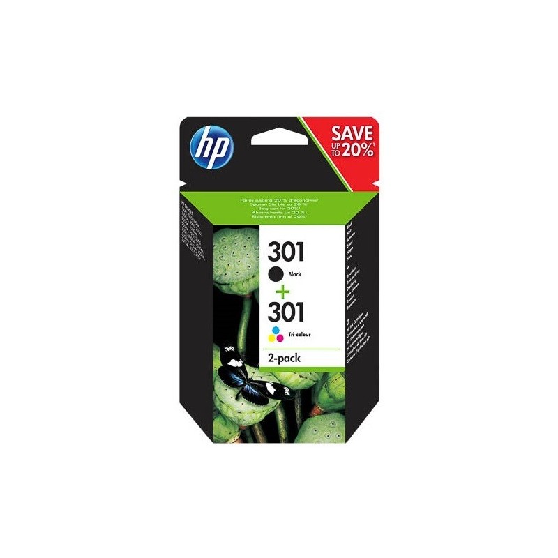 Pack noir + couleurs HP pour Deskjet 1050 / 2050 / 3050 ... (N°301) (J3M81AE remplacé par N9J72AE), Toner Express : achat en lig