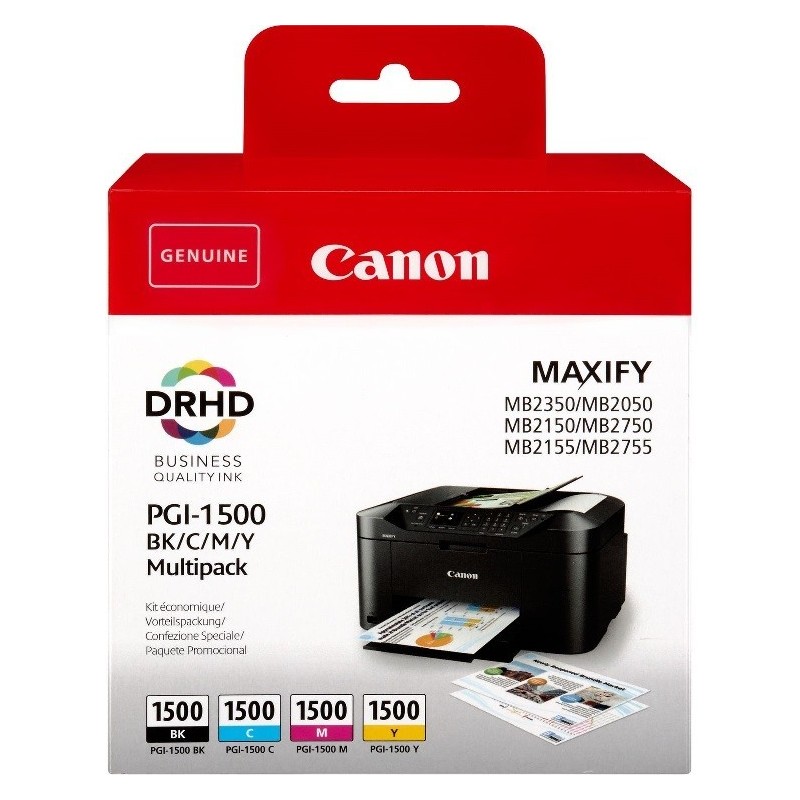 PACK Cartouche jet d'encre Canon PGI-1500 standard C/M/Y/BK - Jaune, Cyan, Magenta, Noir