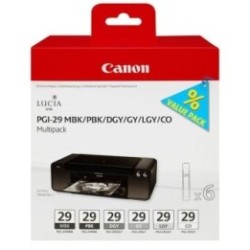 Pack de 6 cartouches  Canon PGI-29 pour Pro1 (noir mat, noir photo, gris foncé, gris clair, gris et chroma optimizer), Toner Exp