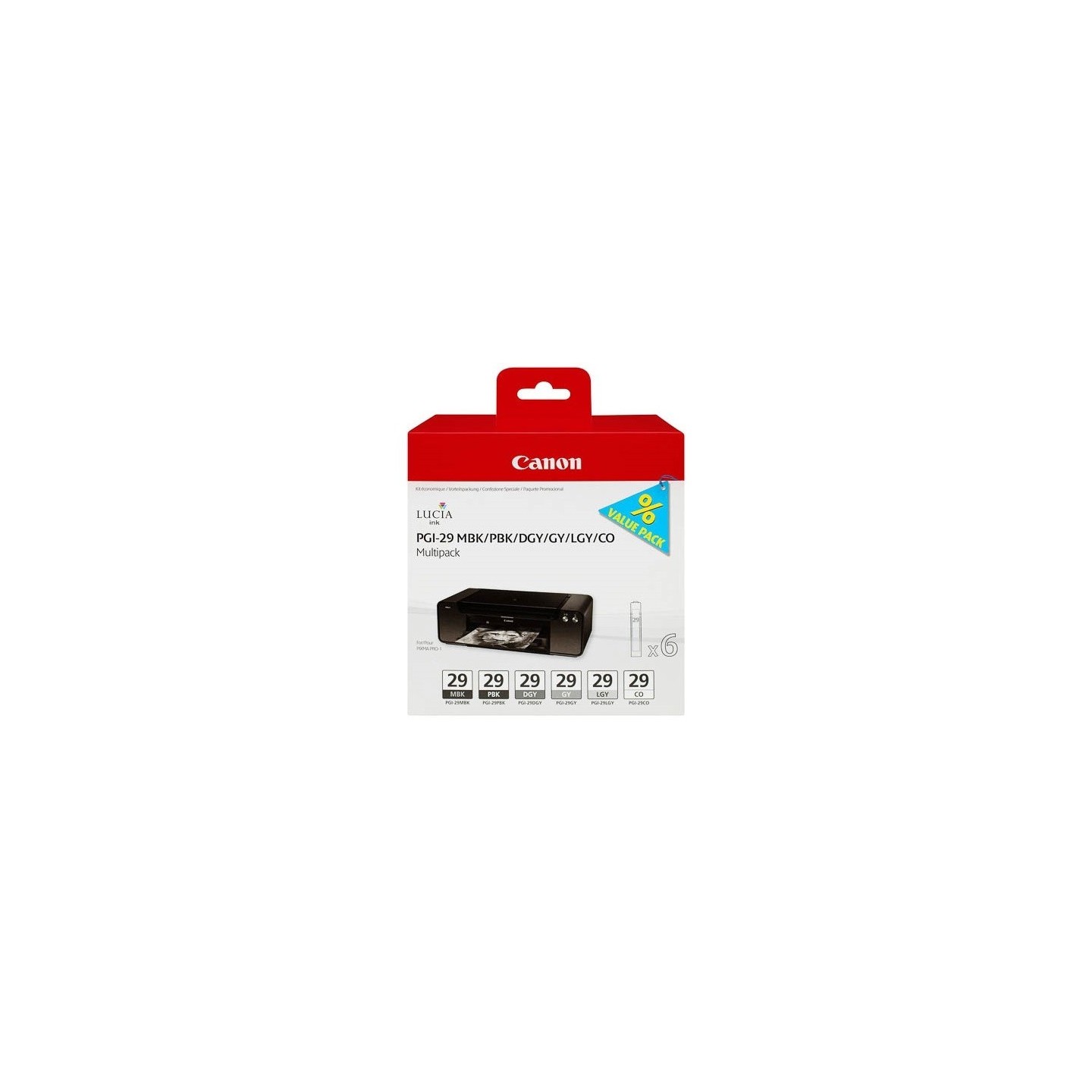 Pack de 6 cartouches  Canon PGI-29 pour Pro1 (noir mat, noir photo, gris foncé, gris clair, gris et chroma optimizer), Toner Exp