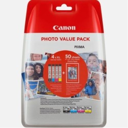 Multipack 4 Encre (CLI-571XL) + papier PP201 pour Canon Pixma MG 5750 / MG 7750...