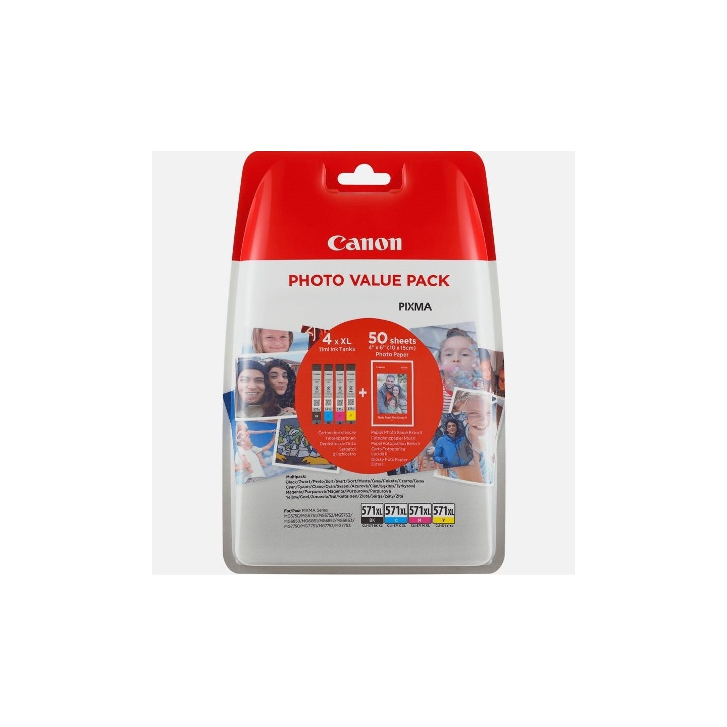 Multipack 4 Encre (CLI-571XL) + papier PP201 pour Canon Pixma MG 5750 / MG 7750...