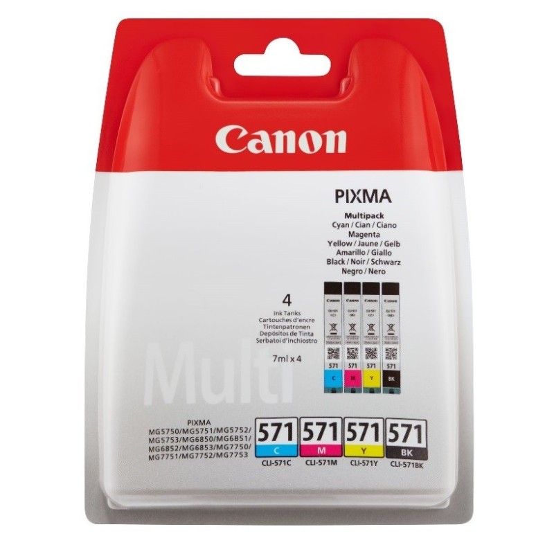 Multipack 4 couleurs  (C, M, J, N) Encre Photo (CLI-571) pour Canon Pixma MG 5751 / MG 6850..., Toner Express : achat en ligne d