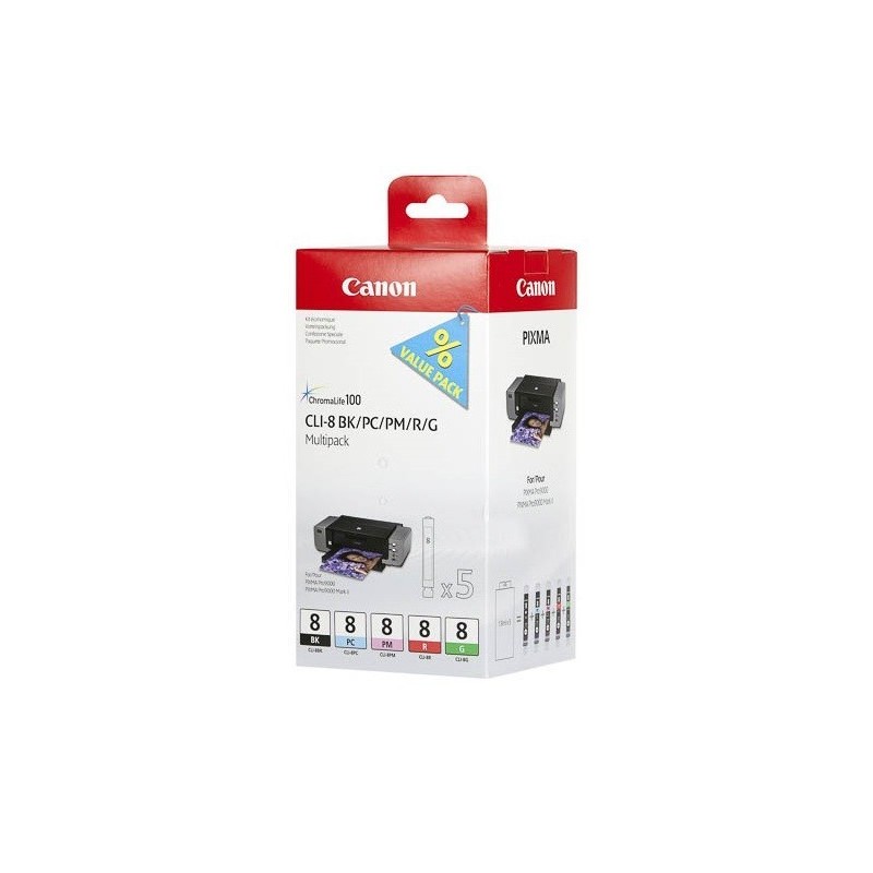 Multipack 5 couleurs Canon CLI-8 (BK,PC,PM,R,G)