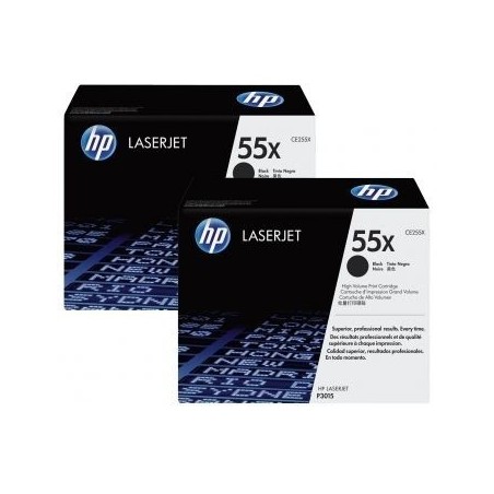 Pack de 2 toners noirs HP haute capacité pour laserjet P3010  (55X), Toner Express : achat en ligne de Pack de 2 toners noirs HP
