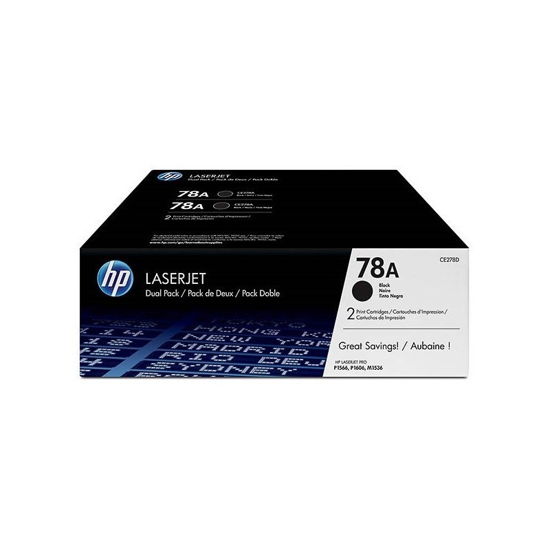 Pack de 2 Toners noirs HP pour laserjet Pro P1560 / P1600 / M1536dnf MFP (78A), Toner Express : achat en ligne de Pack de 2 Tone