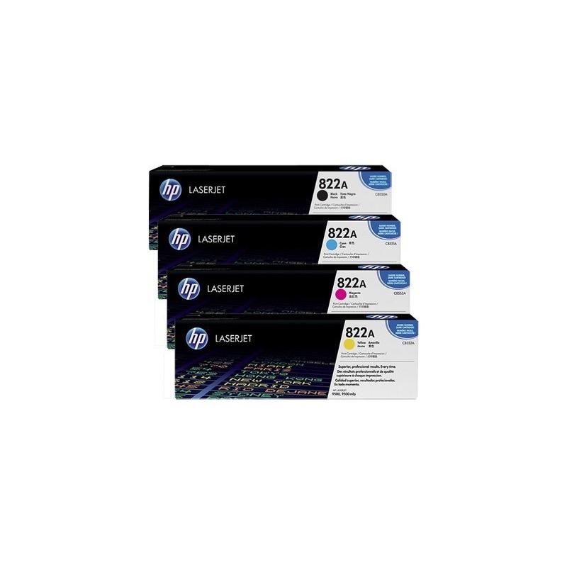 Pack de 4 Toners HP pour Color LaserJet 9500 (822A), Toner Express : achat en ligne de Pack de 4 Toners HP pour Color LaserJet 9