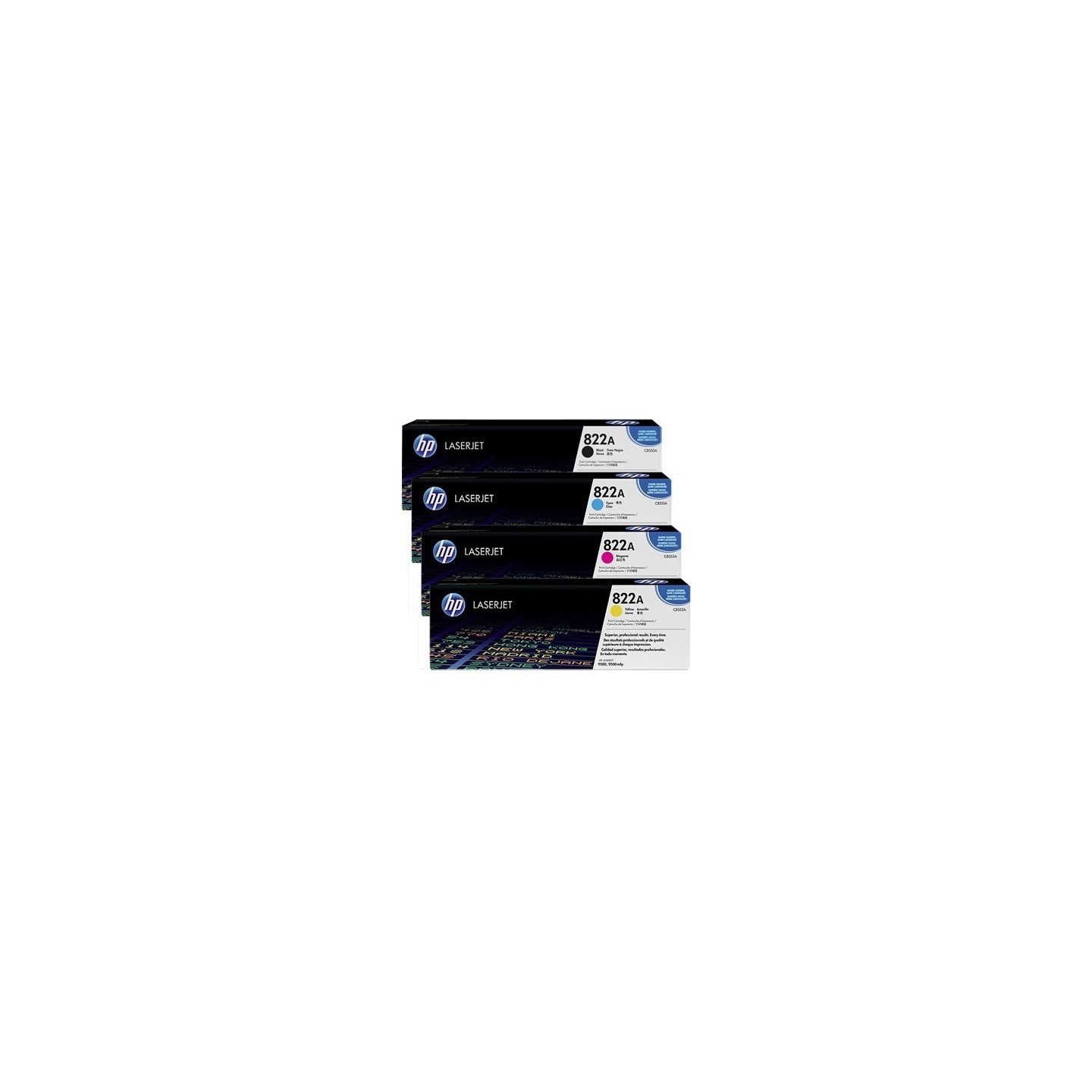 Pack de 4 Toners HP pour Color LaserJet 9500 (822A), Toner Express : achat en ligne de Pack de 4 Toners HP pour Color LaserJet 9