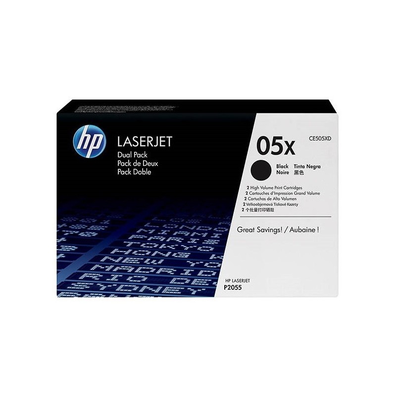 Pack de 2 Toners noirs longue durée HP pour laserjet P2055 (505X), Toner Express : achat en ligne de Pack de 2 Toners noirs long