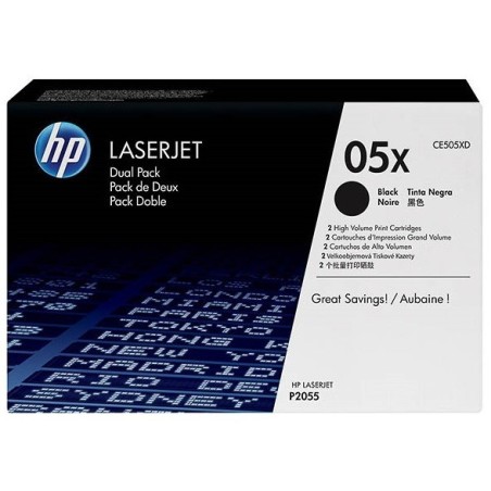 Pack de 2 Toners noirs longue durée HP pour laserjet P2055 (505X), Toner Express : achat en ligne de Pack de 2 Toners noirs long