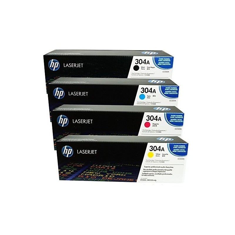 Pack de 4 toners HP pour laserjet CP2020/CP2025/CM2320MPF (304A), Toner Express : achat en ligne de Pack de 4 toners HP pour las