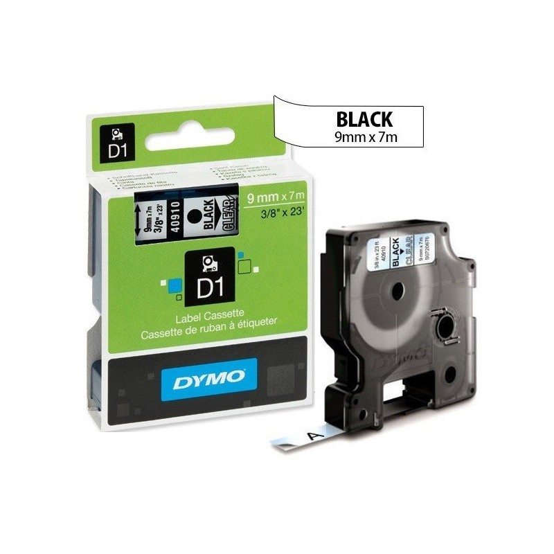 Ruban Dymo D1 (40910 - Noir sur transparent) 9mm x 7m Noir DYMO pour LabelManager