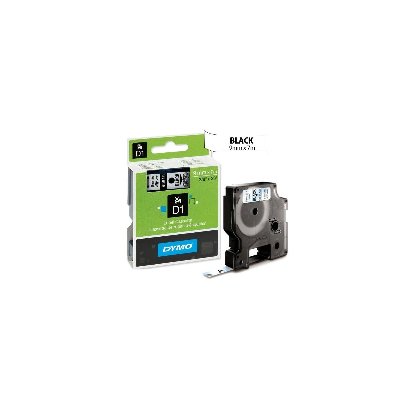 Ruban Dymo D1 (40910 - Noir sur transparent) 9mm x 7m Noir DYMO pour LabelManager