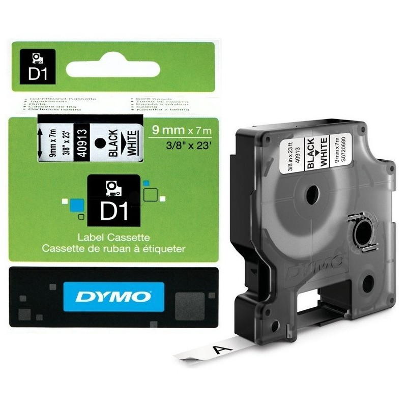 Ruban Dymo D1 (40913) - Noir sur blanc - 9mm x 7m Noir DYMO pour LabelManager