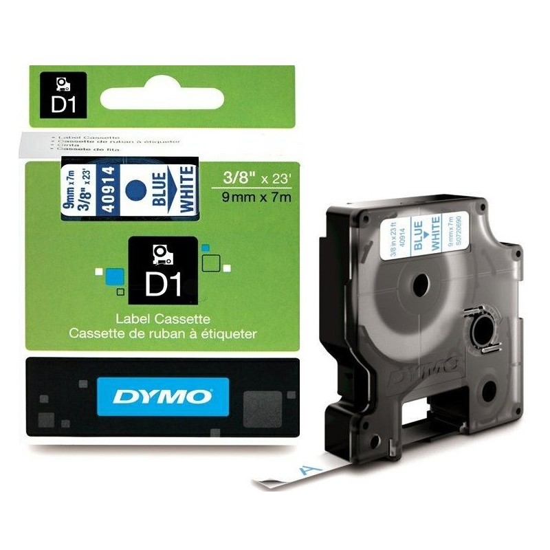 Ruban Dymo D1 (40914) - Bleu sur blanc - 9mm x 7m Noir DYMO pour LabelManager
