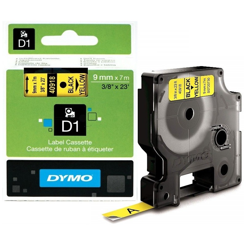 Ruban Dymo D1 (40918) - Noir sur jaune - 9mm x 7m Noir DYMO pour LabelManager