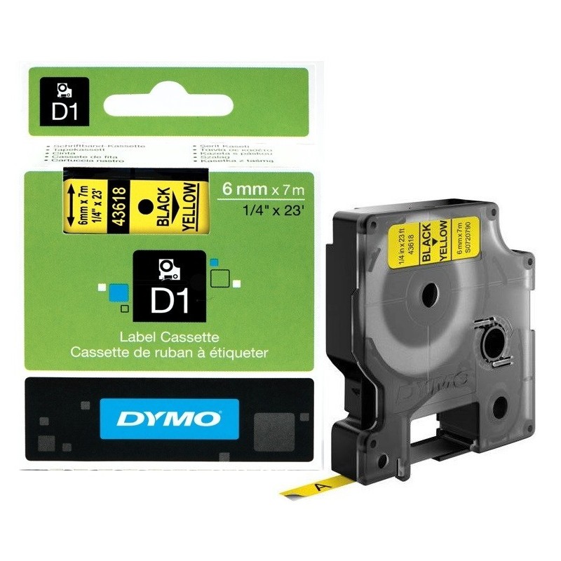 Ruban Dymo D1 (43618) - Noir sur jaune - 6mm x 7m Noir DYMO pour LabelManager