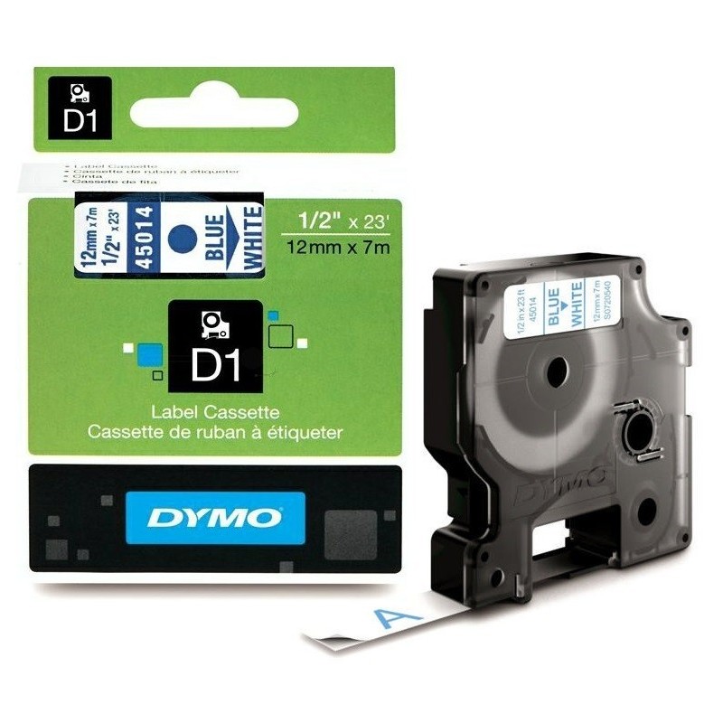 Ruban Dymo 12mm x 7m Bleu sur blanc (45018) pour LabelManager ...