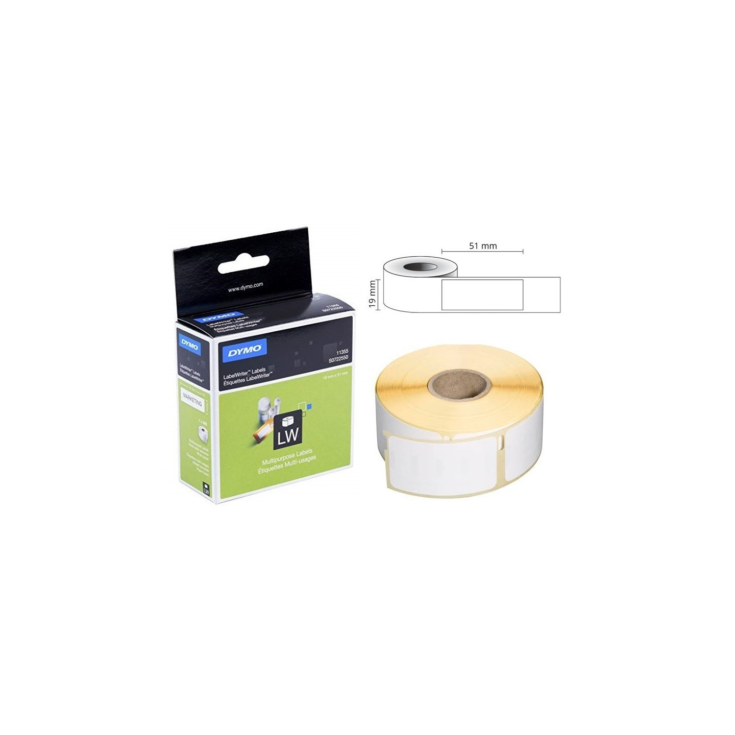 500 Etiquettes Multi-usage LW adhesives Dymo 19mm x 51mm  (11355)