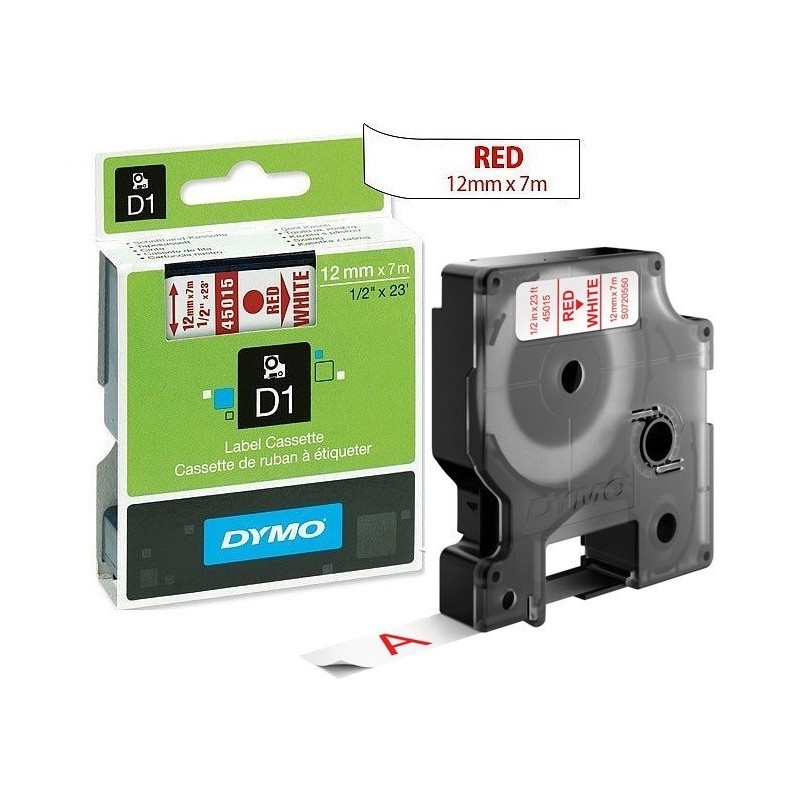 Ruban Dymo 12mm x 7m Rouge sur blanc (45015) pour LabelManager ...