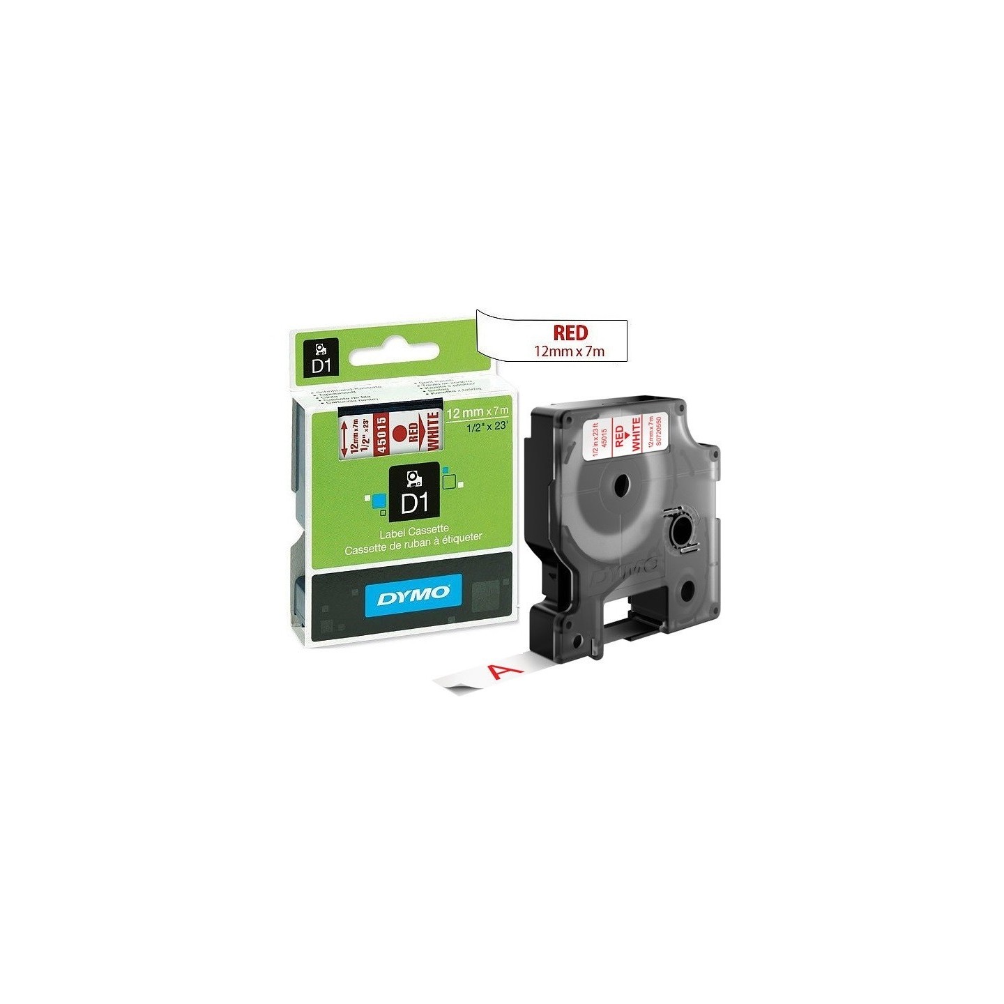 Ruban Dymo 12mm x 7m Rouge sur blanc (45015) pour LabelManager ...