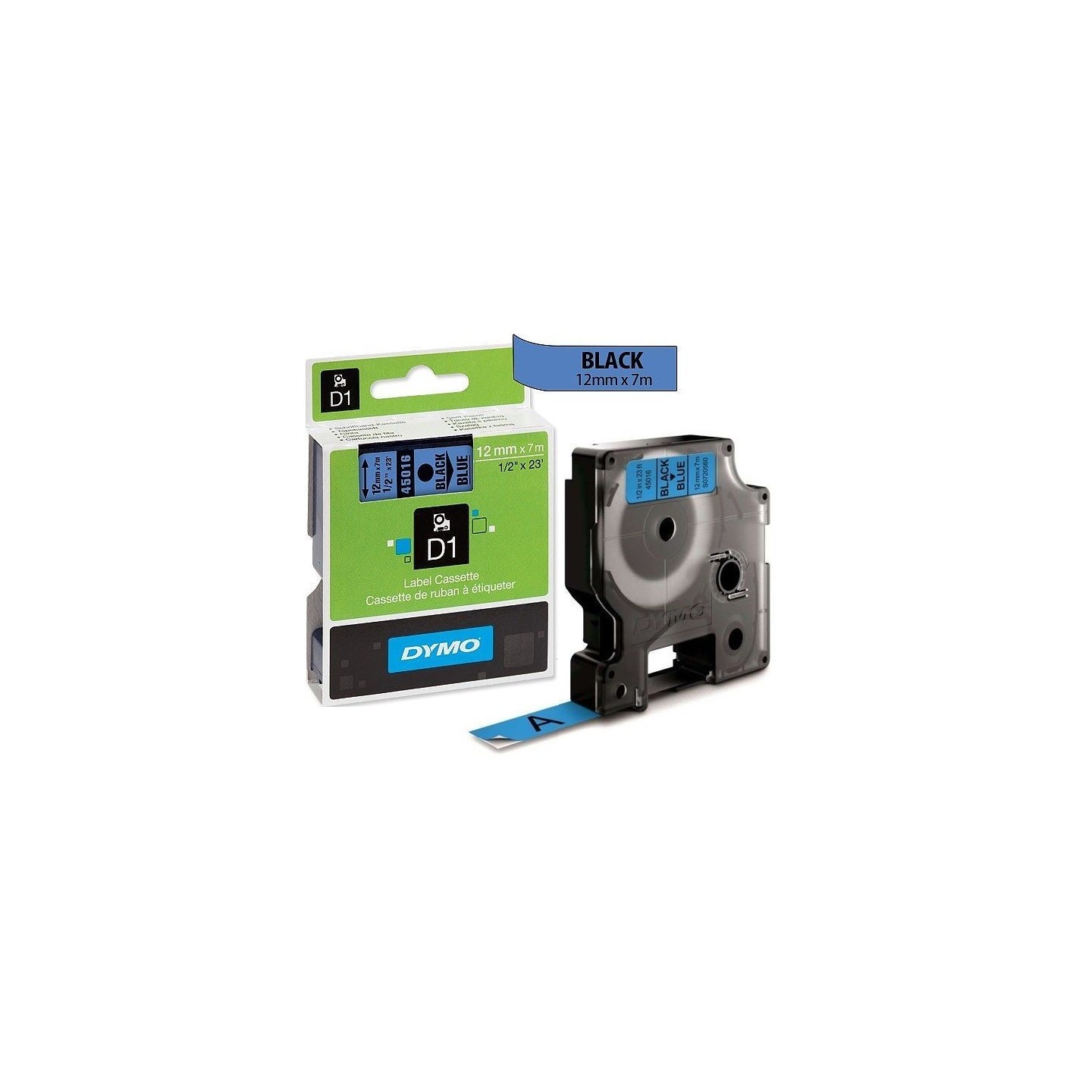 Ruban Dymo 12mm x 7m Noir sur bleu (45016) pour LabelManager ...