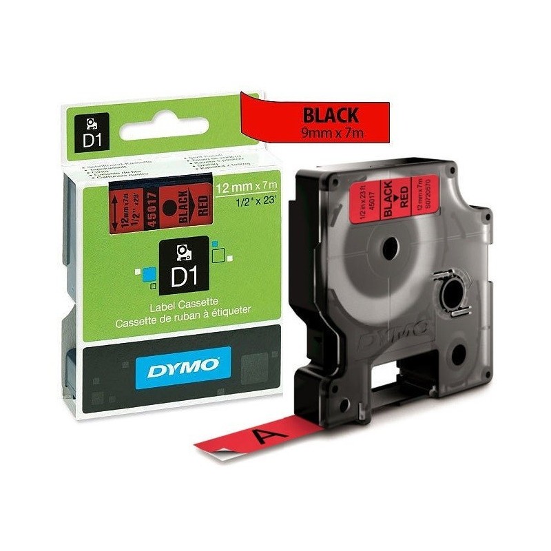 Ruban Dymo D1 - 12mm x 7m Noir sur rouge (45017) pour LabelManager ...
