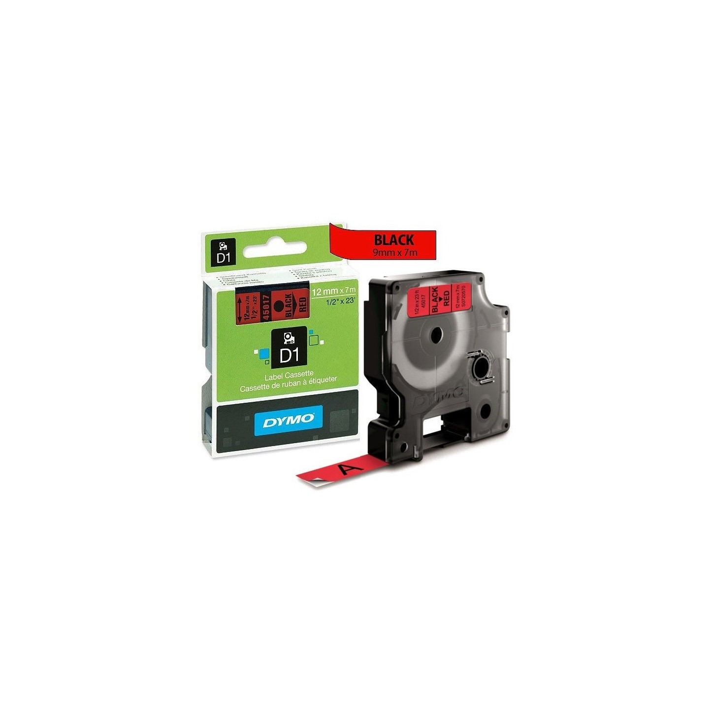 Ruban Dymo D1 - 12mm x 7m Noir sur rouge (45017) pour LabelManager ...