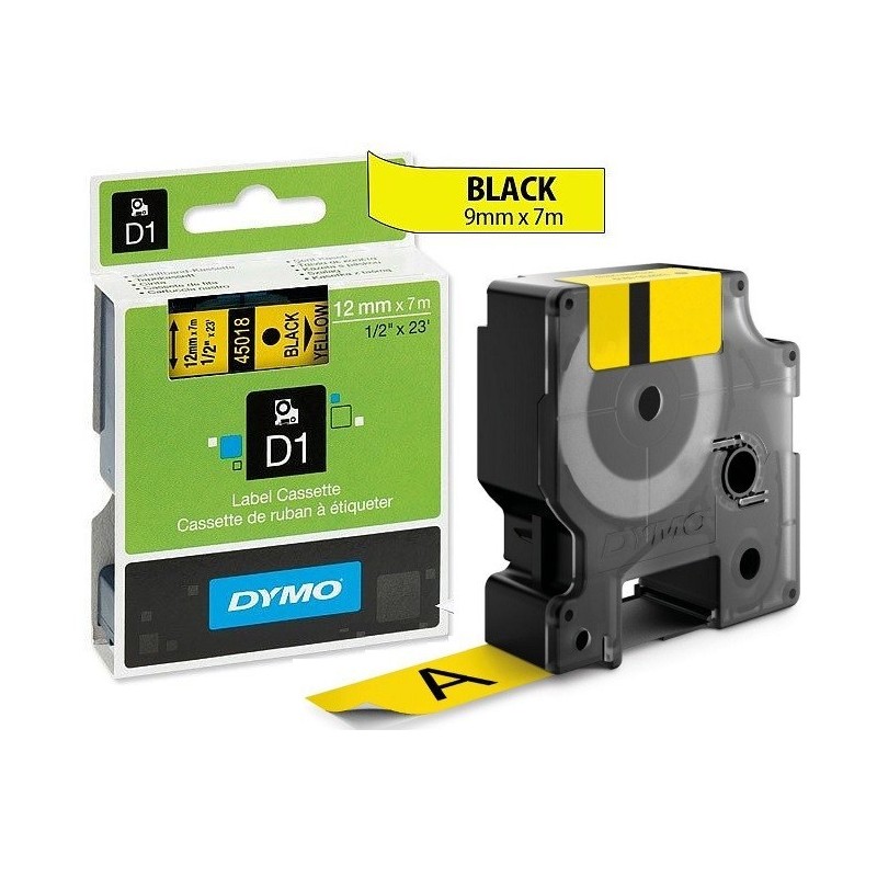 Ruban Dymo D1 (45018) 12mm x 7m Noir sur jaune pour LabelManager ...
