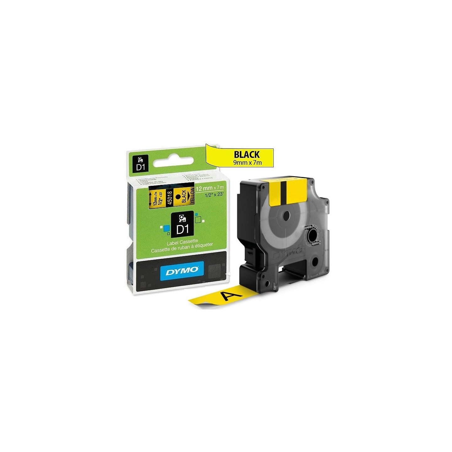 Ruban Dymo D1 (45018) 12mm x 7m Noir sur jaune pour LabelManager ...