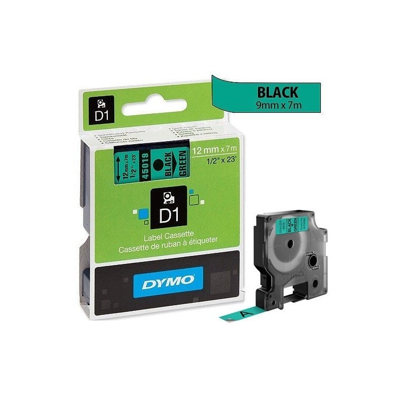 Ruban Dymo D1 (45019) 12mm x 7m Noir sur vert pour LabelManager ...