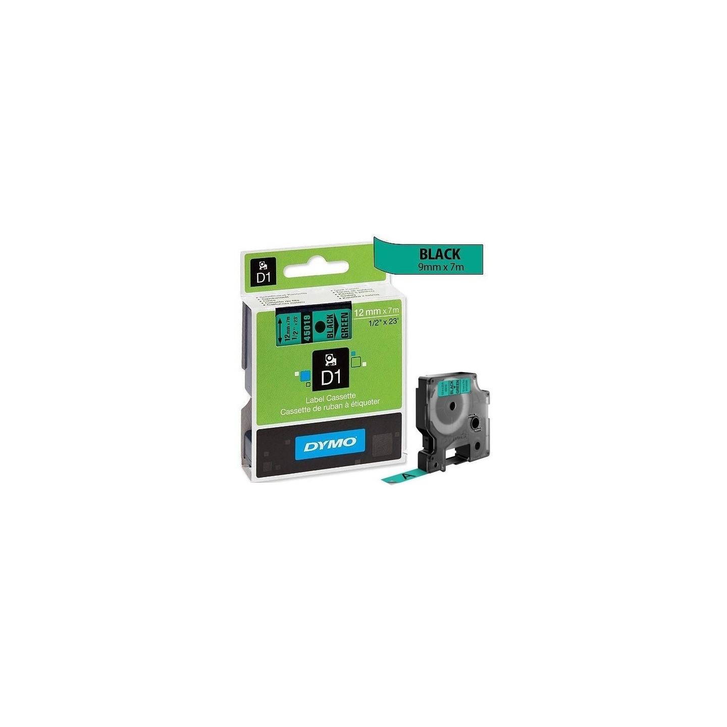 Ruban Dymo D1 (45019) 12mm x 7m Noir sur vert pour LabelManager ...
